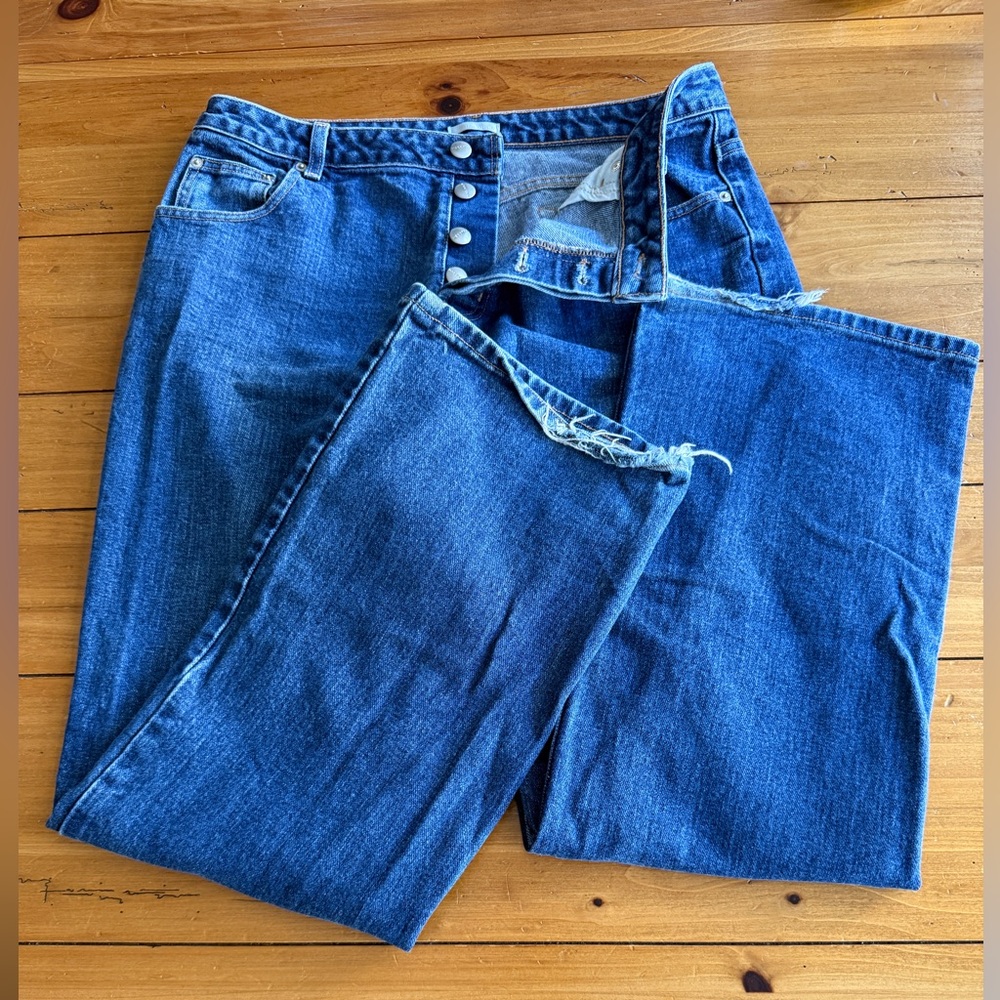 Halogen Women’s Dark Blue Denim High-Rise Button-Fly Straight Leg Jeans Size 14L